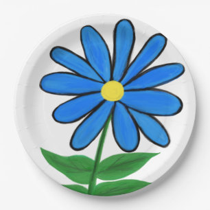 Blue Yellow Daisy Flower Paper Plate