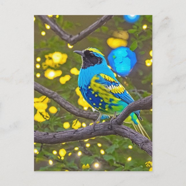 Blue Yellow Fantasy Meadowlark Bird Postcard (Front)
