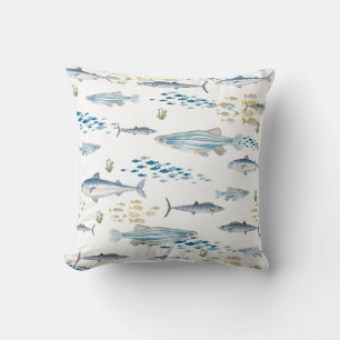Blue Yellow Fish Pattern Cushion