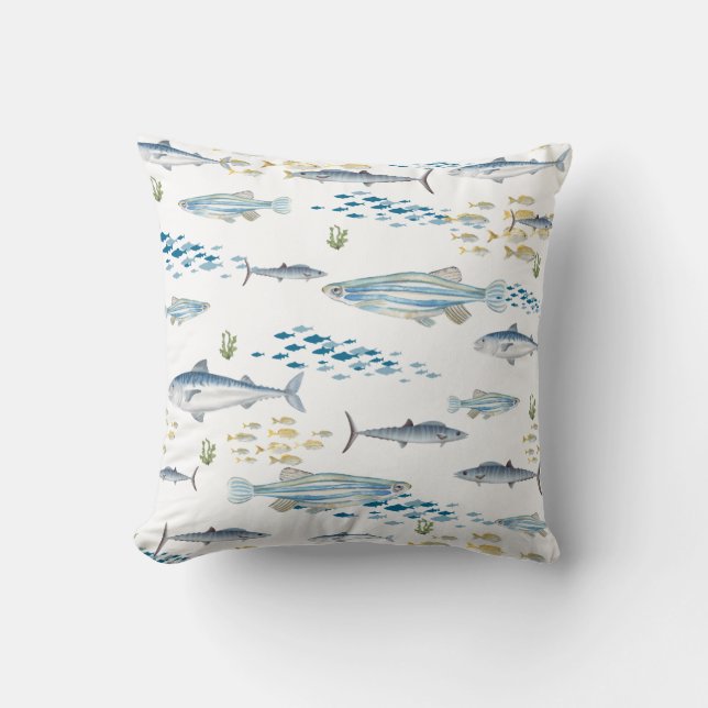 Blue Yellow Fish Pattern  Cushion (Front)
