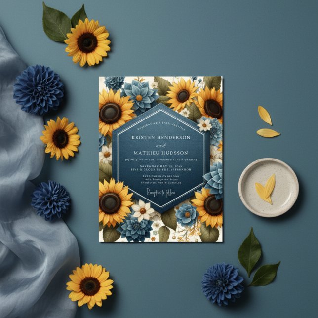 Blue Yellow Floral Autumn Wedding Invitation (Creator Uploaded)