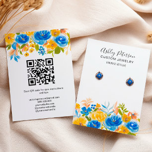 Blue yellow floral boho  jewellery earring display business card