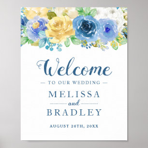 Blue Yellow Floral Botanical Garden Wedding Sign