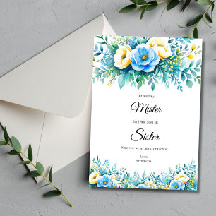 Blue Yellow Floral Bridal Party Proposal Cards