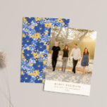 Blue Yellow Floral Hanukkah Holiday Photo Elegant Card<br><div class="desc">Send your warmest wishes this season with our custom holiday photo card, featuring a beautiful blend of personalised family photo on the front and a vibrant blue and yellow floral design on the back. Perfect for sharing your family’s favourite holiday moments, this elegant card allows you to send a memorable...</div>