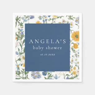 Blue & Yellow Floral Rustic Baby Shower Napkin