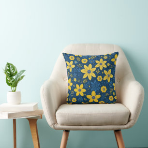 Blue Yellow Floral Simple Beautiful Cushion
