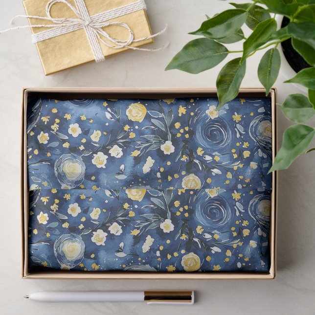Blue Yellow Floral Tissue Paper (Gift)