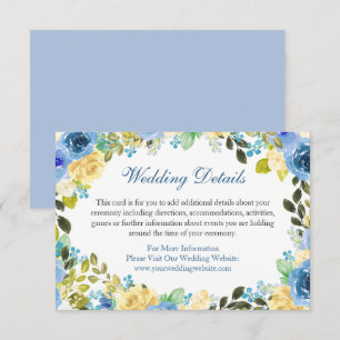 Blue Yellow Floral Wedding Details Enclosure Card