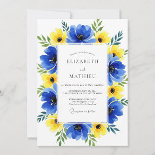 Blue Yellow Floral Whimsy Wedding Invitation