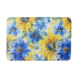 Blue Yellow Flowers Bath Mat