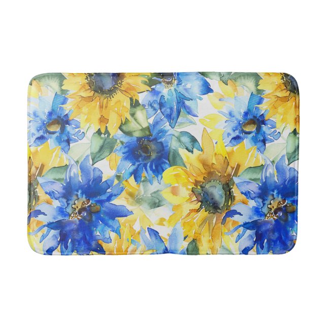 Blue Yellow Flowers  Bath Mat (Front)