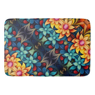 Blue Yellow Flowers Bath Mat