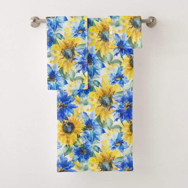 Blue Yellow Flowers  Bath Towel Set (Insitu)