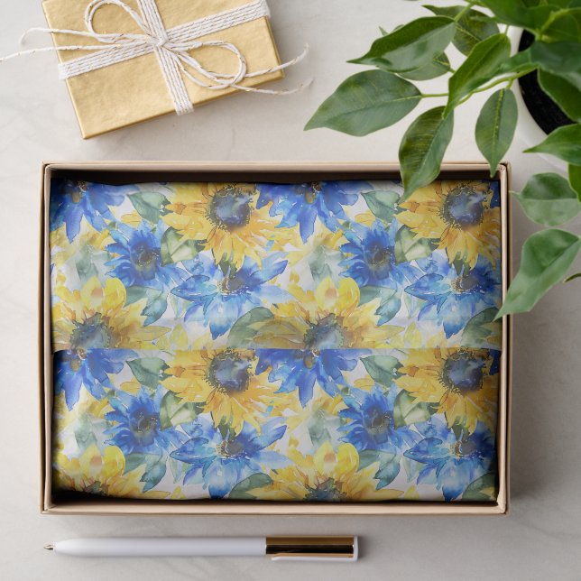 Blue Yellow Flowers Birthday Tissue Paper (Gift)