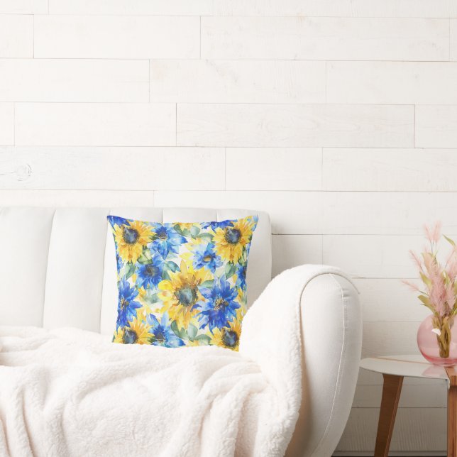 Blue Yellow Flowers Bridal Shower Cushion (Couch)
