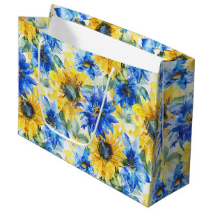 Blue Yellow Flowers Bridal Shower Large Gift Bag