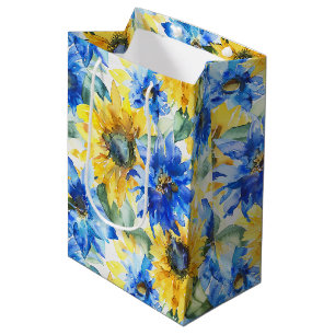 Blue Yellow Flowers Bridal Shower Medium Gift Bag