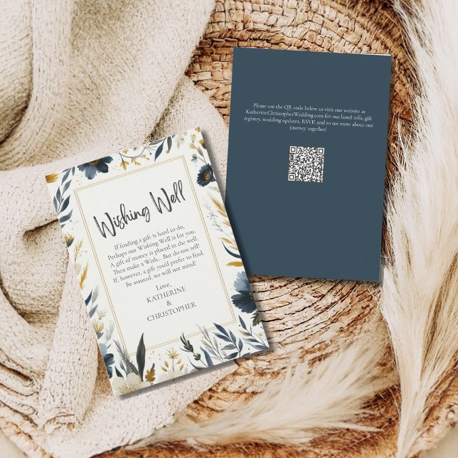 Blue Yellow Flowers Elegant Wedding Wishing Well Enclosure Card (Blue Yellow Wildflower Elegant Wishing Well Enclosure Card for guest to give cash in lieu of gifts.)