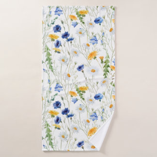 Blue & yellow flowers pattern bath towel
