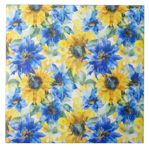Blue Yellow Flowers   Tile