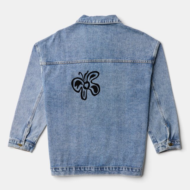 Blue & Yellow Flutterfly B&W Doodle T-Shirt Denim Jacket (Back)