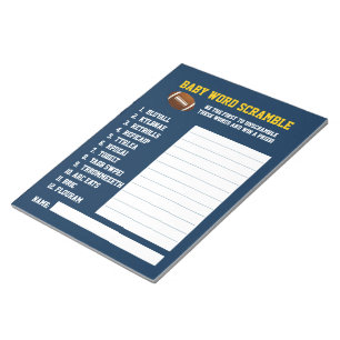 Blue Yellow FOOTBALL baby shower GAME Notepad