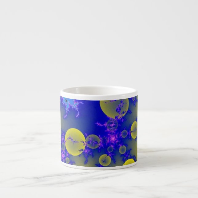 Blue & yellow fractal espresso cup (Front)