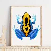 Blue Yellow Frog Digital Print | Frog Wall Print
