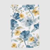 Blue Yellow Garden Flowers Botanical Pattern