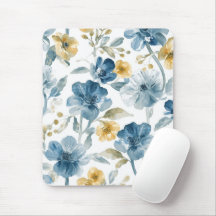 Blue Yellow Garden Flowers Botanical Pattern