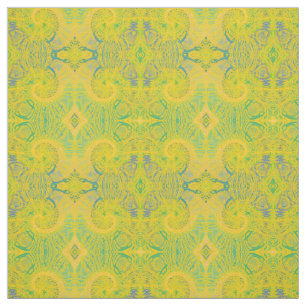 Blue Yellow Geometric Diamond Print Pattern Fabric