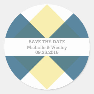 Blue Yellow Geometric Triad Save the Date Stickers