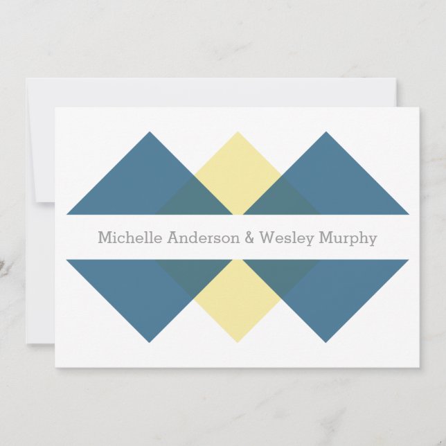 Blue Yellow Geometric Triad Wedding Invite (Front)