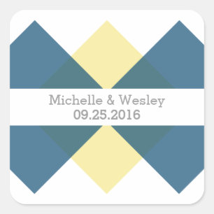 Blue Yellow Geometric Triad Wedding Stickers