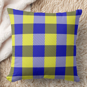 Blue Yellow Gingham Check Design Cushion