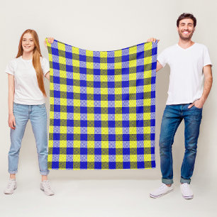 Blue Yellow Gingham Check Design Fleece Blanket