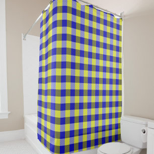 Blue Yellow Gingham Check Design Shower Curtain