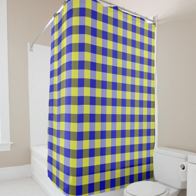 Blue Yellow Gingham Check Design  Shower Curtain (Creator Uploaded)