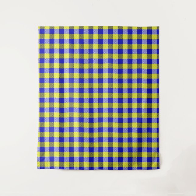Blue Yellow Gingham Check Design  Tapestry (Front)