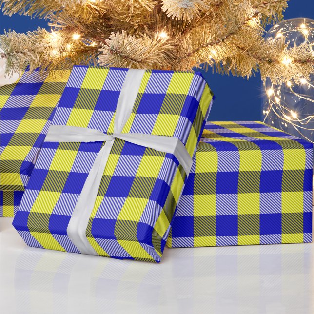 Blue Yellow Gingham Check Design  Wrapping Paper (Creator Uploaded)