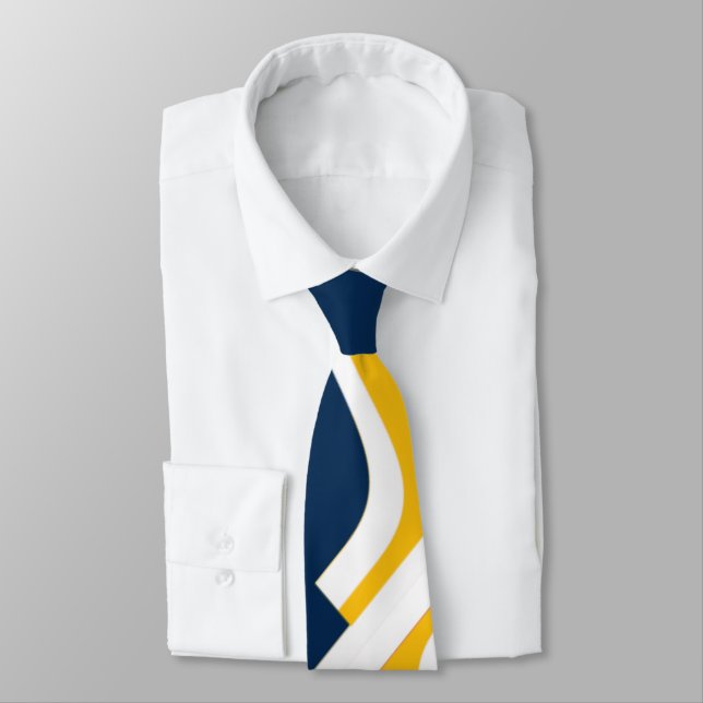 Blue Yellow-Gold and White Anvil Abstract Necktie (Tied)