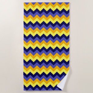 Blue Yellow Gold Chevrons Beach Towel
