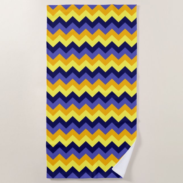 Blue Yellow Gold Chevrons Beach Towel (Front)