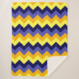 Blue Yellow Gold Chevrons Large Sherpa Blanket