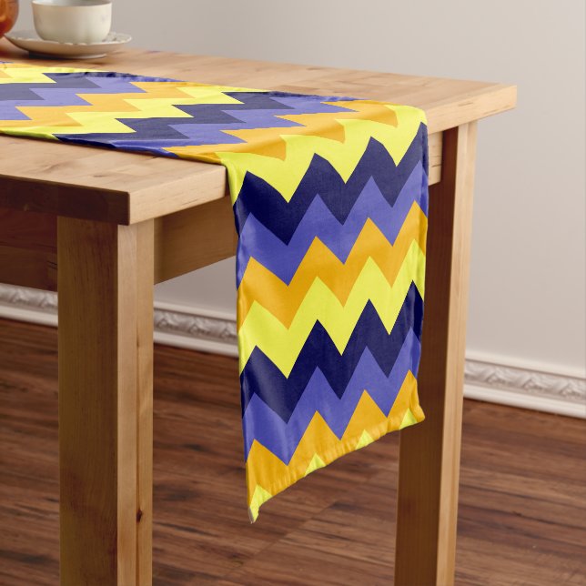 Blue Yellow Gold Chevrons Large Table Runner (In Situ)