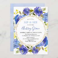 Blue yellow gold elegant floral Sip and See