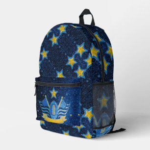 Blue & Yellow Gold Glitter Football Fan Sport Team Printed Backpack