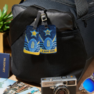 Blue & Yellow Gold Glitter Football Player Teams Luggage Tag