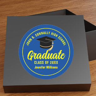 Blue Yellow Graduate Custom 2024 Graduation Party Classic Round Sticker